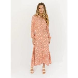 Lush Terracotta Botton Cream Floral Dress
